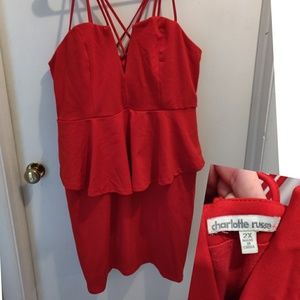 Plus Size Sexy Red Dress with Peplum Detail